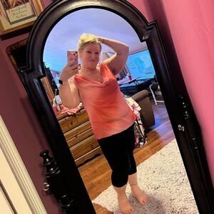 Marianne XL Peach Pink Sheer Blouse Chain Tie